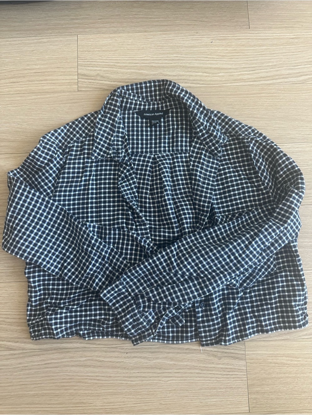 American Apparel Navy and White Check Button-Down Shirt Cropped